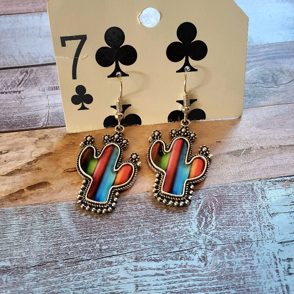 Serape Cactus Western Earrings Western Cowgirl Rodeo Country Western Dangle